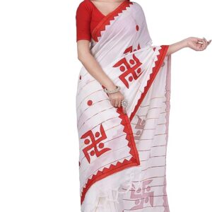 women`s bengali khesh pure cotton handloom saree swastik designed with blouse piece 6.3 mtr